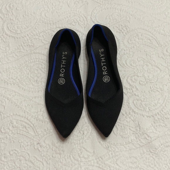 Rothy's Shoes - Rothy's Black Pointed Knit Flats with Blue Trim